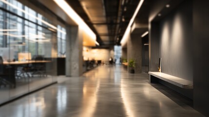 Fototapeta premium Office hallway with contemporary architecture and soft lighting