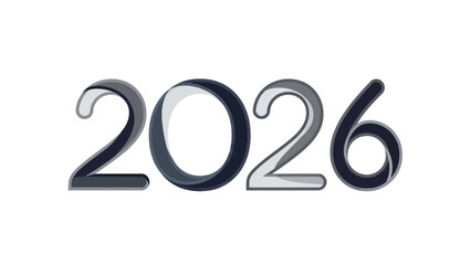 Modern Silver 2026 Number with Black Outline - 3D Typography