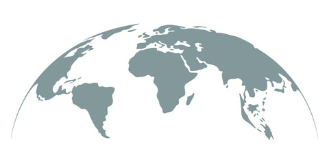 Curved world map silhouette with half globe blue Earth planet representing global business geography and international worldwide travel featuring all major continents in a modern vector infographic