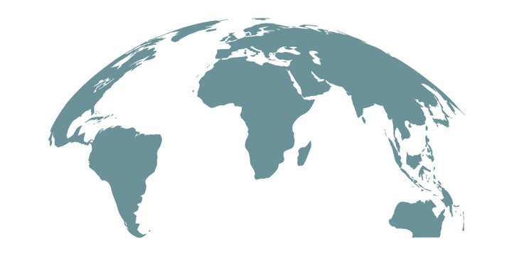 Curved world map silhouette with half globe blue Earth planet representing global business geography and international worldwide travel featuring all major continents in a modern vector infographic