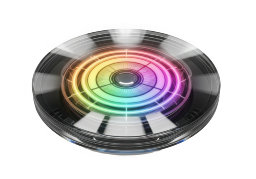 Futuristic circular device with rainbow light isolated on transparent background technology and innovation - Powered by Adobe