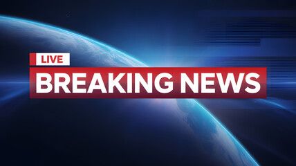 Urgent breaking news bulletin on screen for live global updates with earth and digital streams