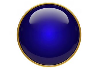 Glossy blue circle with gold border isolated on transparent background for web design and user interface elements