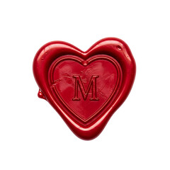 Red heart shaped wax seal stamp isolated on white background for romantic letters wedding invitations and vintage love design