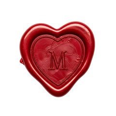 Glossy red heart wax seal isolated on white background for romantic wedding stationery love letters and vintage design