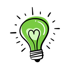 Light bulb idea icon set on transparent background. New inspiration in light bulb concept with black and green line icon set. Flat idea, creativity, inspiration, innovation, and solution symbol 