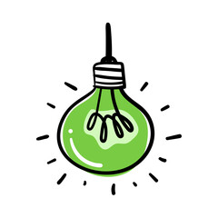 Light bulb creative idea icon set on transparent background. Creative idea in light bulb concept with black and green line icon set. Flat idea, creativity, inspiration, innovation, solution symbol 