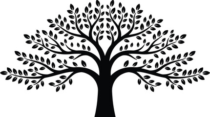 Decorative tree silhouette with branches and leaves, nature growth symbol, family roots ecology harmony isolated vector illustration design