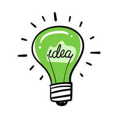 Light bulb idea icon set on transparent background. Creative idea in light bulb concept with black and green line icon set. Flat idea, creativity, inspiration, innovation, and solution symbol 