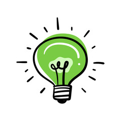 Light bulb idea icon set on transparent background. Creativity in light bulb concept with black and green line icon set. Flat idea, creativity, inspiration, innovation, solution symbol 