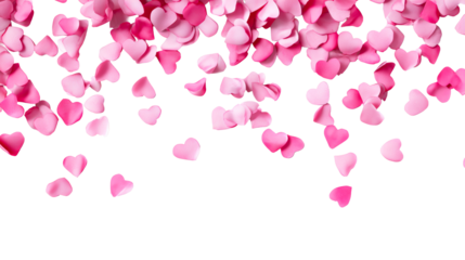 Scattered pink heartshaped confetti petals forming a festive romantic border ideal for celebrations like Valentines Day or weddings