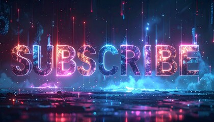 Bright neon subscribe text glowing with vibrant cyberpunk effects
