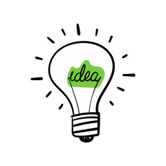 Light bulb creative idea icon set on transparent background. Bright idea in light bulb concept with black and green line icon set. Flat idea, creativity, inspiration, innovation, solution symbol 