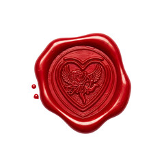 Red wax style heart seal with decorative swirl isolated on white background for romantic letter and vintage love design