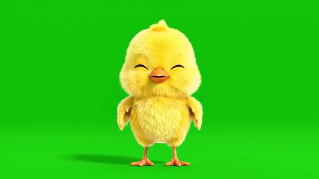 Adorable 3D Cartoon Yellow Chick on Green Screen for Easter Fun and Kids Content