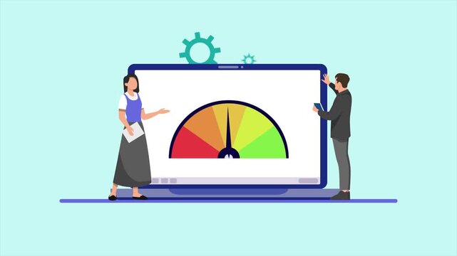 Animated video of goal two people analyze the company's progress process. Benchmarking concept. Full length animation illustration. High quality&nbsp;4k&nbsp;footage