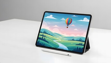 Tablet displaying digital illustration representing creative technology and design tools