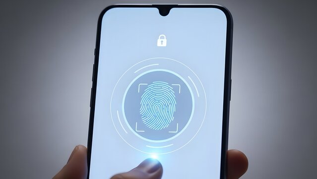 Smartphone biometric fingerprint scan interface representing modern digital security technology - Powered by Adobe