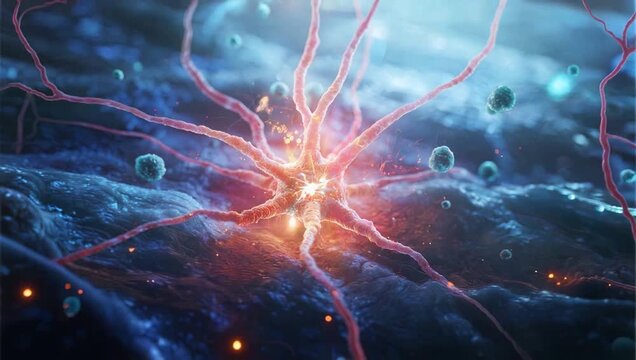 Neuron cell with synapses and neurotransmitters