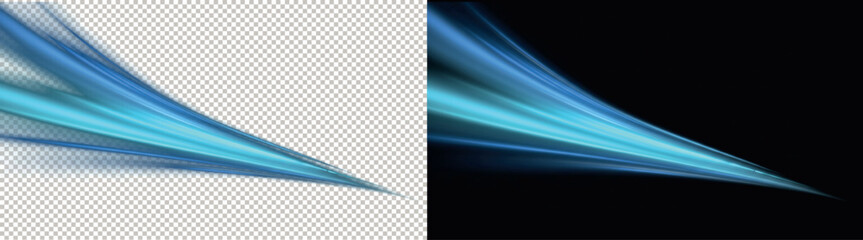 Fototapeta premium Transparent PNG and Dark Background Display of Dynamic Blue Light Swirl Effect.