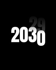 Minimalist New Year 2030 Typography Transition on Black Background