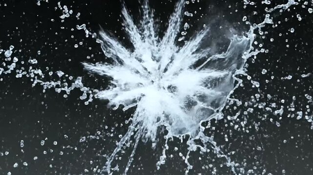 Water splash creating dynamic patterns against dark backdrop