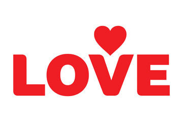 Red bold love typography with a heart symbol replacing the letter o on a clean white background, perfect for s day designs