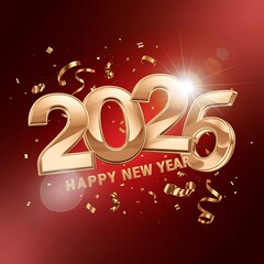 Happy New Year 2026 3D Render Elegant golden typography with festive 
