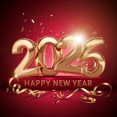 Happy New Year 2026 3D Render Elegant golden typography with festive 