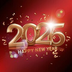 Happy New Year 2026 3D Render Elegant golden typography with festive 