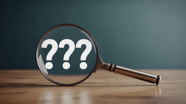 Unraveling mystery questions with magnifying glass for research, business, or education needs