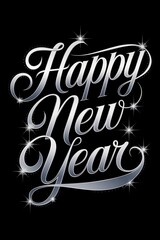 Happy new year white text with sparkling lights on black backgroun
