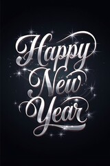 Happy new year white text with sparkling lights on black backgroun