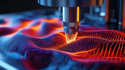 A sonic microscope translating sound into image, showing a detailed, colorful 3D visualization of a material's internal structure generated from ultrasonic waves, scientific instrument,