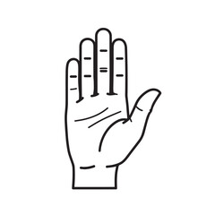 Obraz premium Simple line drawing of a raised hand gesture with palm facing forward.