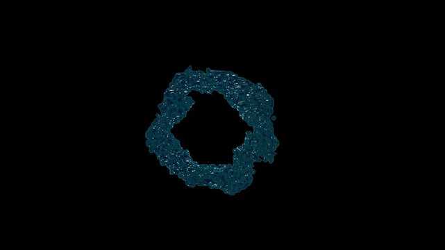 Luxurious abstract animation of shimmering water splashing spiraling rapidly to form a dynamic circle frame, perfect for logo reveals or titles