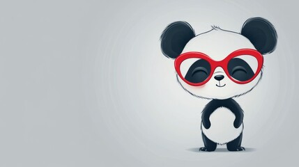 Fototapeta premium Cute smiling panda wearing red glasses illustration, copy space