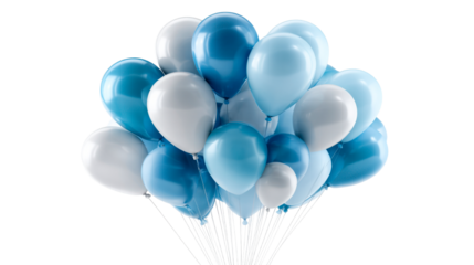 A large group of blue and white balloons floats together, perfect for birthday celebrations, party themes, or festive event decorations, adding a cheerful and celebratory atmosphere.