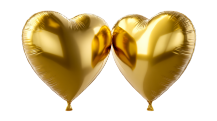 Two shimmering golden heartshaped balloons joined together, perfect for expressing love and celebration in holiday greetings, romantic themes, and special occasion designs.