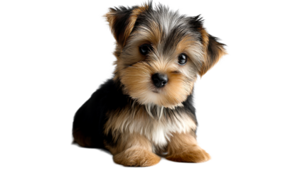 Adorable Yorkshire Terrier puppy with soulful eyes and fluffy fur, perfect for pet care and animalthemed projects and promotions.