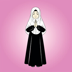 Naklejka premium A Little Girl in prayer during Ramadan, serene illustration of devotion and spirituality