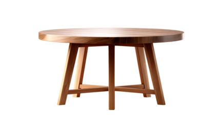 Round wooden table with crisscross leg support showcasing natural wood grain, perfect for interior decoration or furniture product display applications.