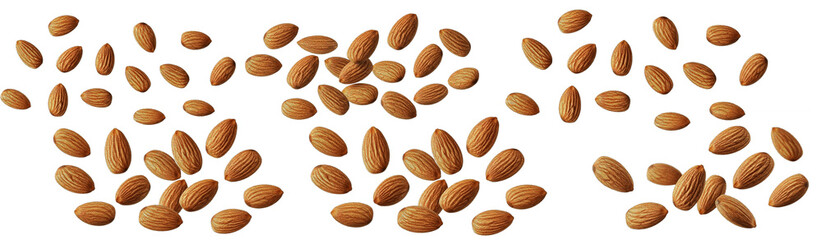 Scattered Almond Nuts Pattern Isolated on White Background