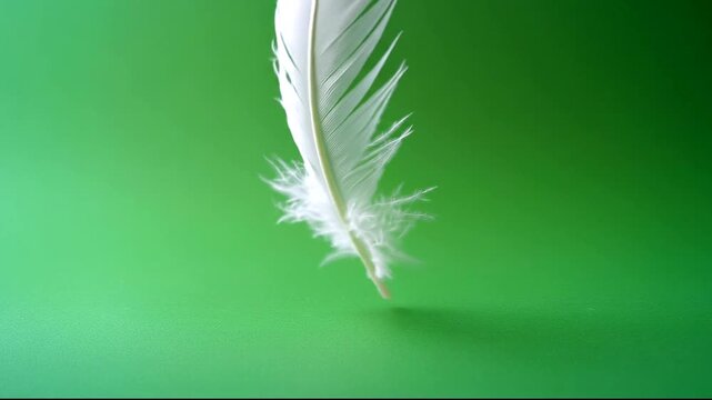 White feather gracefully floating against green backdrop