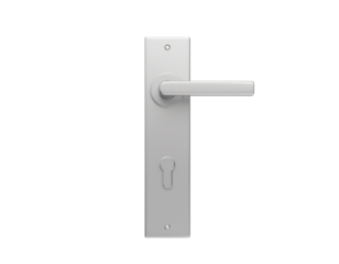 Close-up of silver doorknob against an isolated background.