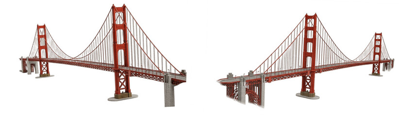 Red Suspension Bridge Set &ndash; Iconic Landmark Isolated on White Background