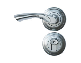 Close-up of silver doorknob against an isolated background.