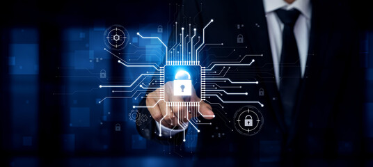 Cyber security system protecting digital infrastructure. Cyber security ensures data safety, prevents breaches, cyber security strengthens defense, and supports secure operations. Vouch © InfiniteFlow