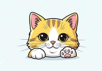 Adorable Cartoon Cat with Big Eyes and Paws.