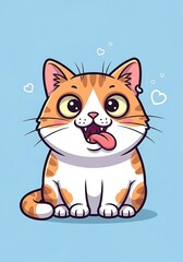 Obraz premium Adorable Cartoon Cat with Tongue Out on Blue Background.